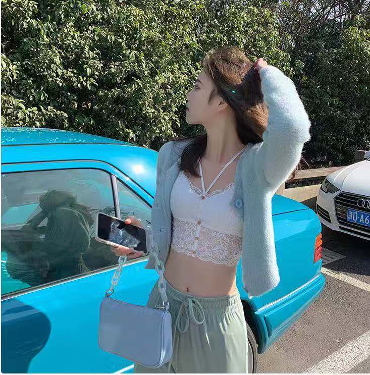 Korean beautiful back bra, French style underwear, women's lace thin section, no rims, small breast straps, internet celebrity hot style inner wear for summer