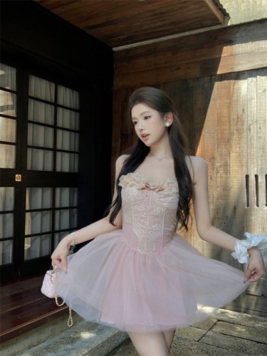 Real shot of sweet lace dress, tube top and tutu skirt