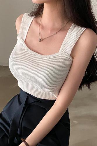 韩国chic夏季百搭修身显瘦针织吊带背心上衣女