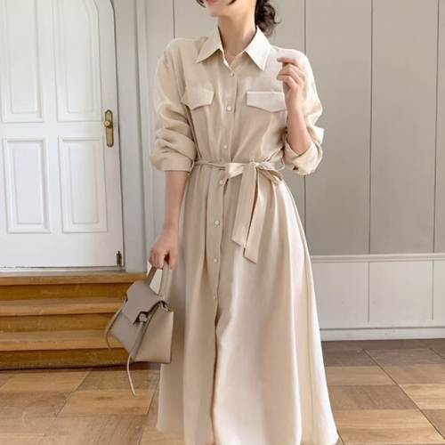 2024 Korean chic summer plus size new niche simple temperament solid color loose long dress for women