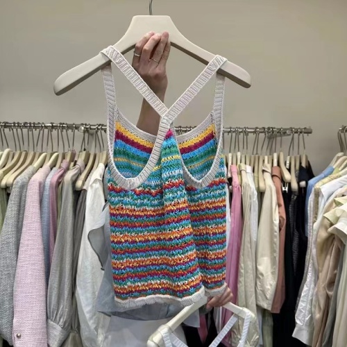 Colorful striped knitted camisole women's summer design chic sweet hottie sexy short top