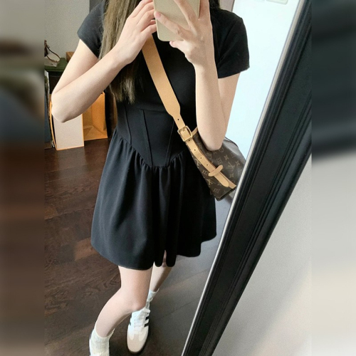 French retro Hepburn style waist slim little black dress pure desire slimming temperament a line short skirt for women summer