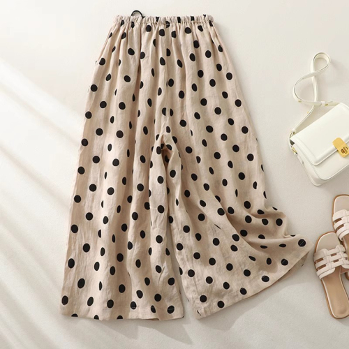 High-waisted slimming three-point casual pants for women 2024 new summer thin polka-dot loose slimming seven-point wide-leg pants