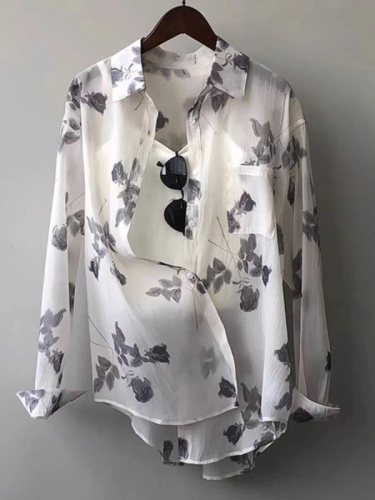 Floral sunscreen shirt for women summer new loose and breathable national style long-sleeved shirt thin mid-length jacket