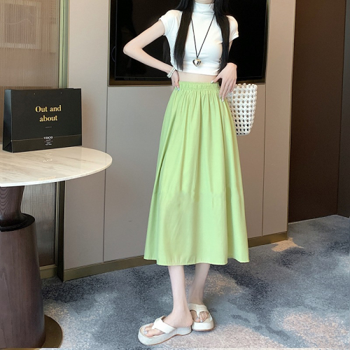 New high-waisted skirt for women in summer, medium and long, versatile, slimming, white A-line umbrella skirt for small people