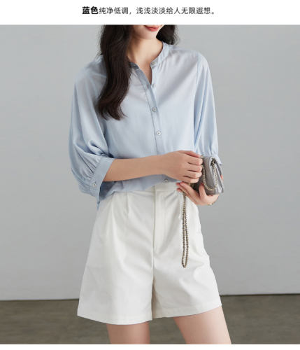 Three-quarter sleeve shirt for women spring and summer new fashion Tencel hemp women's shirt top design summer solid color