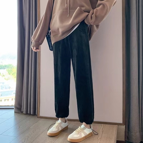 Corrugated drawstring chenille wide-leg pants for women in fall and winter high-waisted straight-leg casual sweatpants