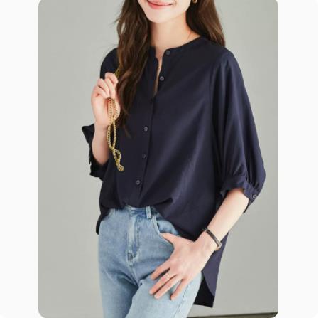 Three-quarter sleeve shirt for women spring and summer new fashion Tencel hemp women's shirt top design summer solid color