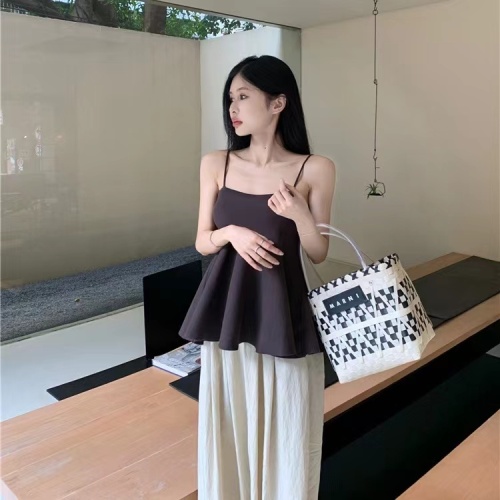 Pure desire to wear camisole women's summer Korean style new solid color waist slimming fluffy top