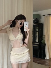 Real-shot split swimsuit four-piece suit for sexy hot girls to cover belly and flesh and can be worn outside with blouse and skirt in hot spring