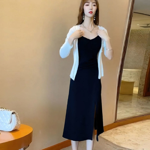 Summer new suit for women 2024 Internet celebrity fashion casual slit suspender dress + sun protection cardigan two-piece set