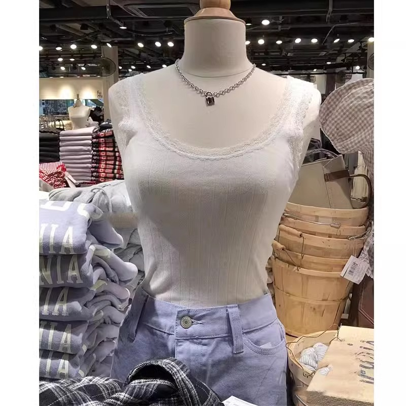 Official Picture 210g Plum Blossom Sleeveless Vest Women's 2024 Summer Trendy Short Slim Fit Round Neck Lace Floral Top
