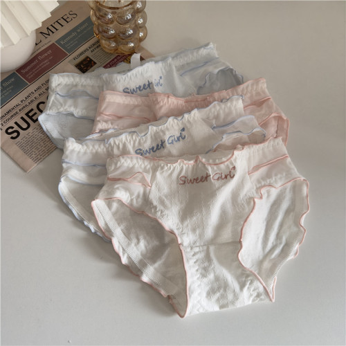 Real shot~Korean version of girl's sweet mesh contrasting letters pure cotton mid-waist women's sexy briefs