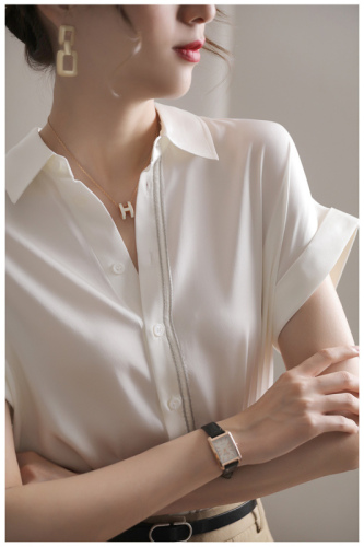 White chiffon shirt for women, summer thin short-sleeved design, niche professional temperament, French chic top, high-end