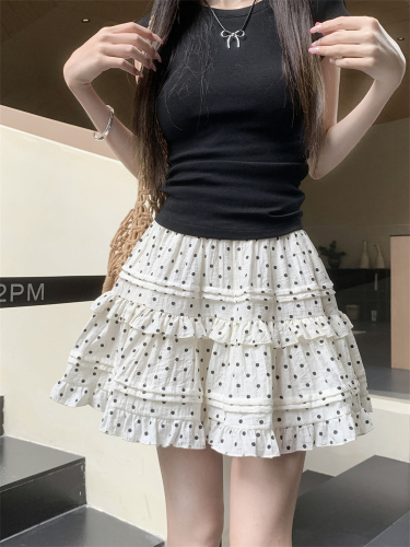 Actual shot~Ballet trendy fungus-edged cake skirt for women with elastic waist, A-line short skirt for small people