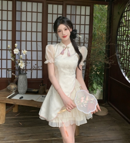 Plus size women's new Chinese style cheongsam short-sleeved dress summer new skirt small high-end women's clothing