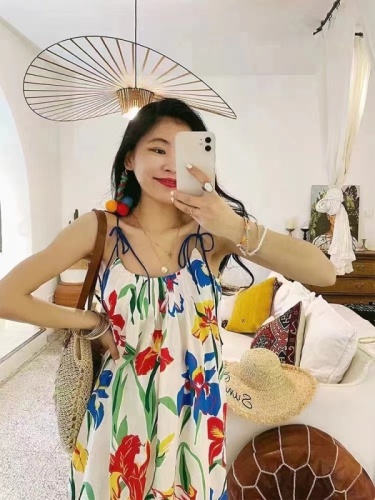 Super fairy loose slimming suspender dress crayon painted sunflower first love dress