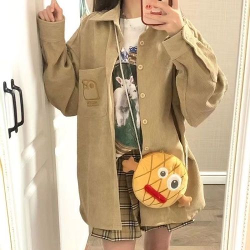 Autumn Korean style new ins retro embroidered pocket loose corduroy outer shirt jacket top student girl