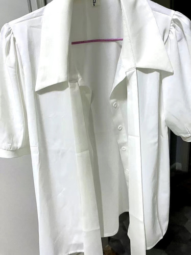 Japanese lace-up white short-sleeved shirt for women summer new Korean style streamer bow versatile student cardigan top