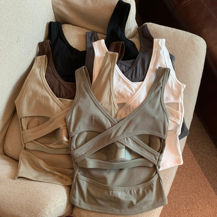Pure desire white camisole women's inner wear with breast pads to cover the belly hot girl top wear thin summer