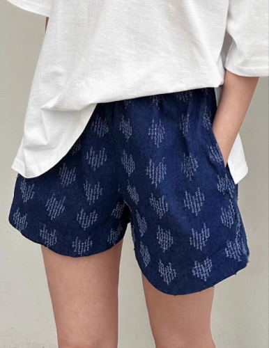 South Korea Dongdaemun 2024 new style retro love printed lazy thin straight loose denim shorts