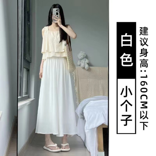 Official photo of summer culottes for women, thin, small, loose, pleated A-line skirt, cotton and linen high-waist drapey wide-leg pants
