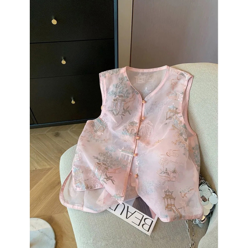 Quality Inspection Official Picture New Chinese Style Heavy Industry Embroidered Mesh Vest Women's Summer National Style Thin Zen Sleeveless Vest