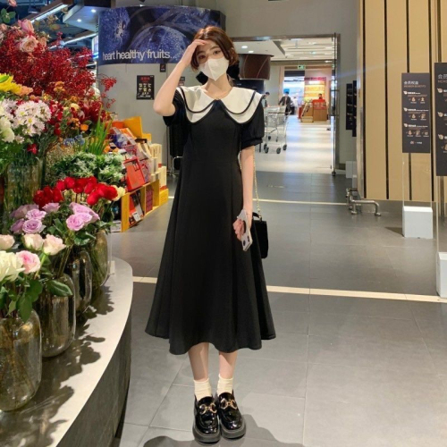 Baby doll collar dress, new summer style, waist slimming, fashionable, chic and unique design long skirt