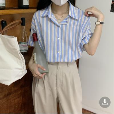 HEYGIRL Black Brother Korean Style Loose Striped Shirt Women  Summer Thin Design Niche Retro Top