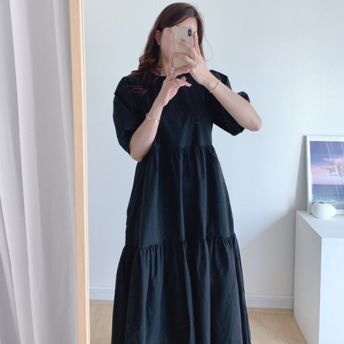 2024 Korean chic summer plus size Dongdaemun new niche simple solid color loose long dress for women