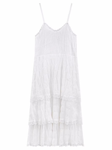 French white suspender dress for women, summer temperament, V-neck lace cake skirt, seaside vacation long skirt