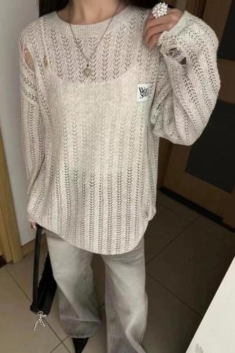 Blue fresh hollow thin sweater for women in summer loose and lazy style with suspenders layered with sun protection short top