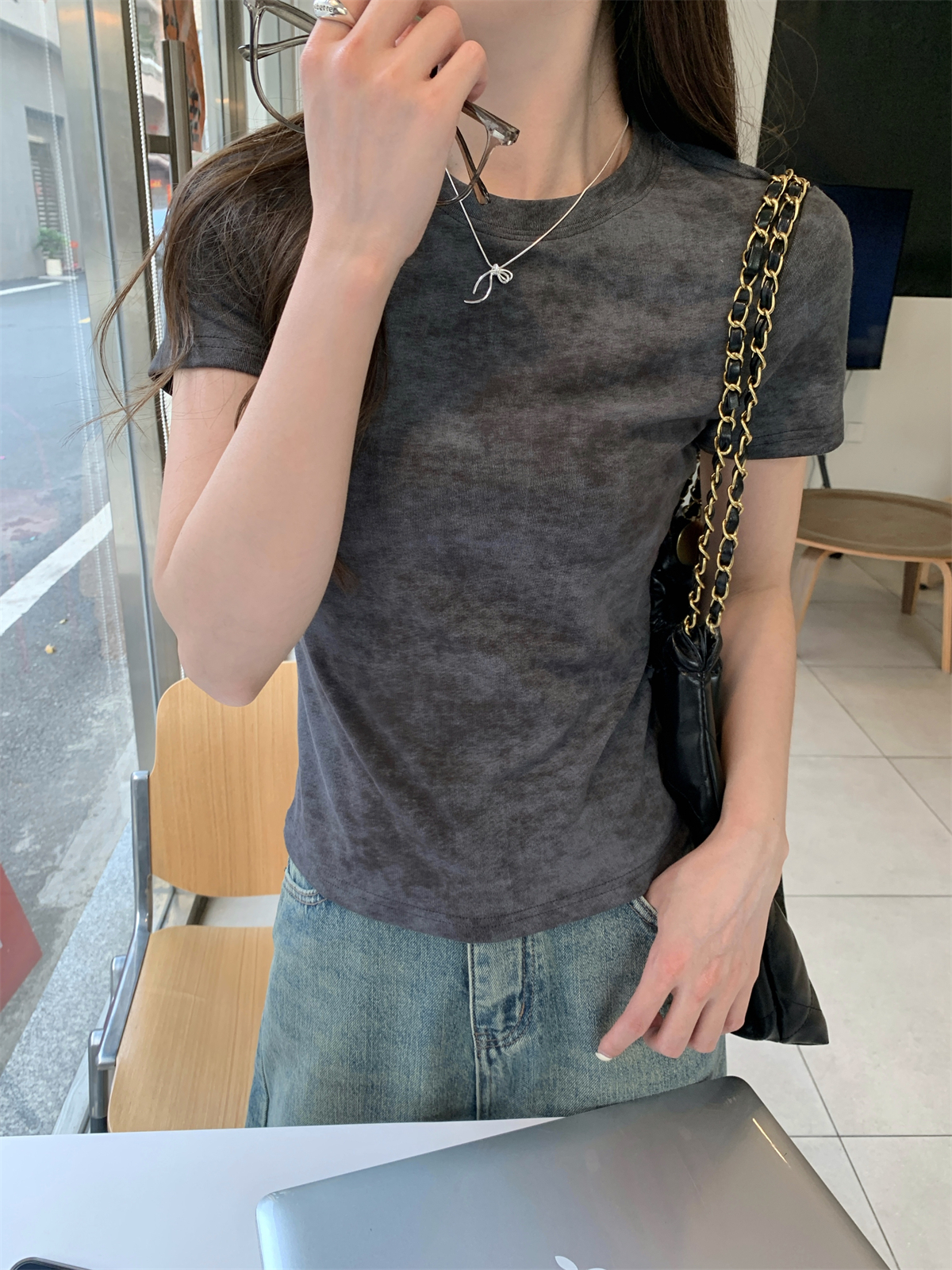 實拍 夏季韓版修身圓領扎染設計感顯瘦百搭純棉短袖上衣