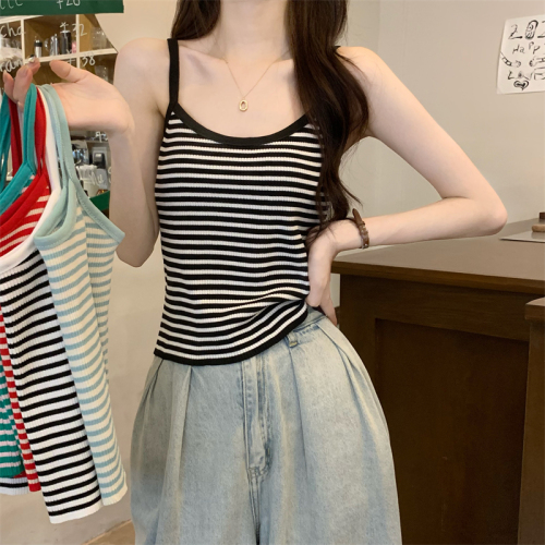 Real shot of ice silk suspender women's summer outer wear striped knitted vest