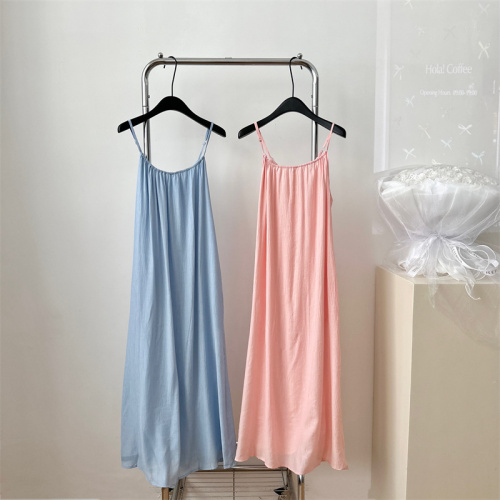 White Water Women's Island Fragment Pleated Suspender Dress Women's Summer New Lazy Holiday Style Loose Long Skirt