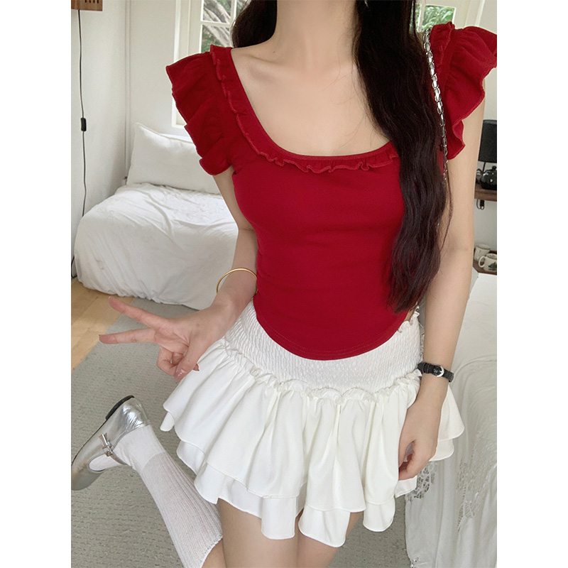 Women's Summer Small Minority Design V-Neck Backless Tank Top with Fly Sleeve, Two-Way Wear, Slimming Camisole