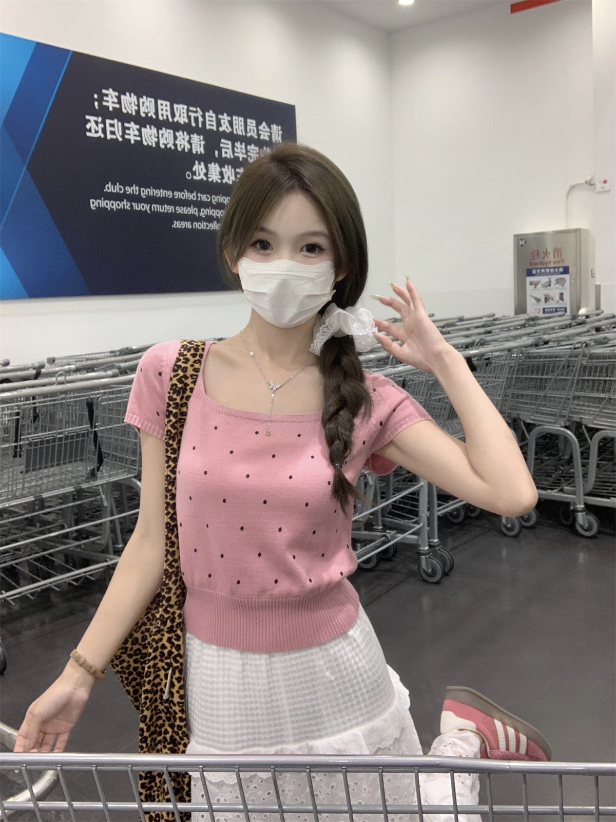 實拍 夏季韓版方領百搭波點減齡輕薄6羊毛針織短袖上衣女