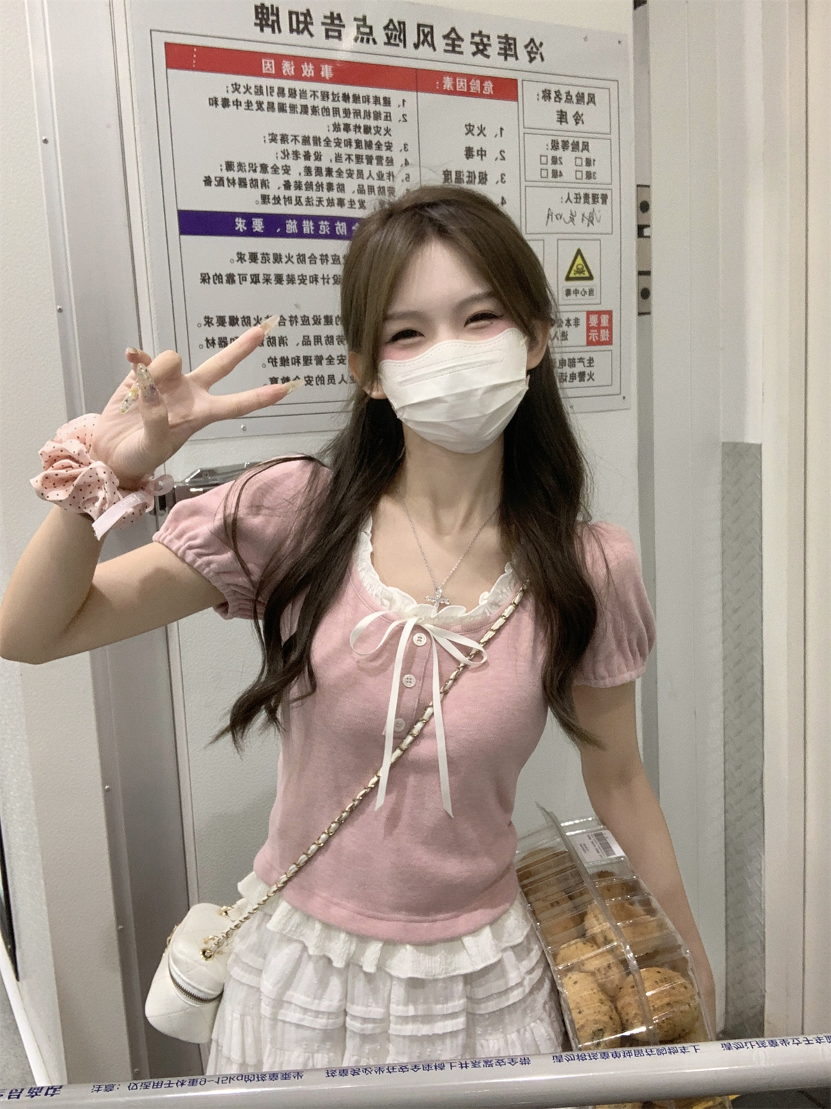 實拍 夏季韓版減齡撞色假兩件紐扣甜美泡泡袖純棉短袖T恤上衣