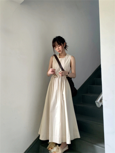 French white dress for women spring and summer new tea break petite sleeveless vest dress temperament bottoming long skirt