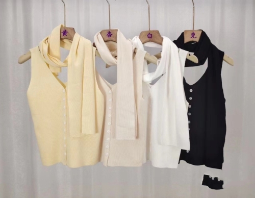 5werkwen minimalist 6mie yarn fried thin scarf shell buckle slimming knitted vest suspender