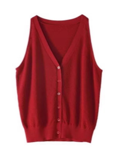 红色V领针织马甲吊带背心女夏季外穿设计感小众修身辣妹短款上衣
