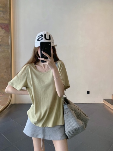 实拍 韩系基础纯色短袖T恤女夏季辣妹设计感宽松显瘦上衣