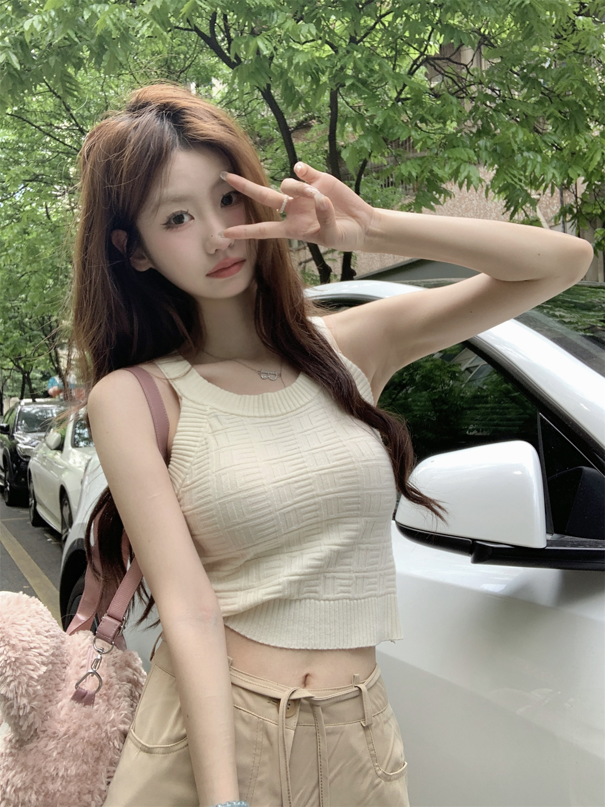 實拍 夏季韓版純欲修身掛脖別致顯瘦短款安迪絨針織背心上衣