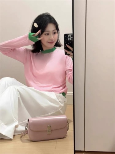 Pink knitted sun protection blouse for women 2024 new summer thin top with suspender skirt and short air-conditioning shirt