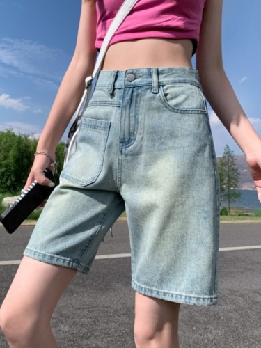 多巴胺女孩夏季穿搭五分牛仔短裤女高街ins潮高腰显瘦外穿中裤子