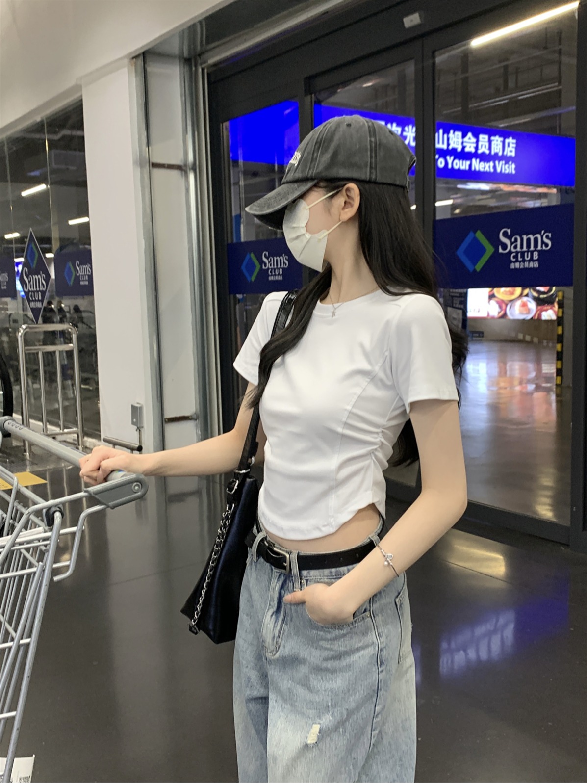 實拍 夏季韓版修身正肩魚骨褶皺顯瘦設計感純棉短袖上衣T恤女