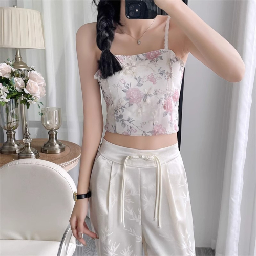 Tmall quality French floral suspender women's inner wear new Chinese embroidery with chest pad beautiful back outer top summer
