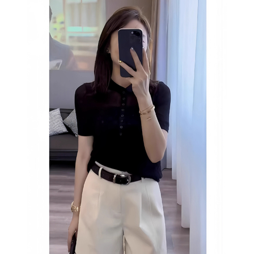 Casual style summer outfit, a complete set of women's black short-sleeved T-shirt + high-waisted wide-leg shorts two-piece set for women