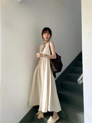 French white dress for women spring and summer new tea break petite sleeveless vest dress temperament bottoming long skirt