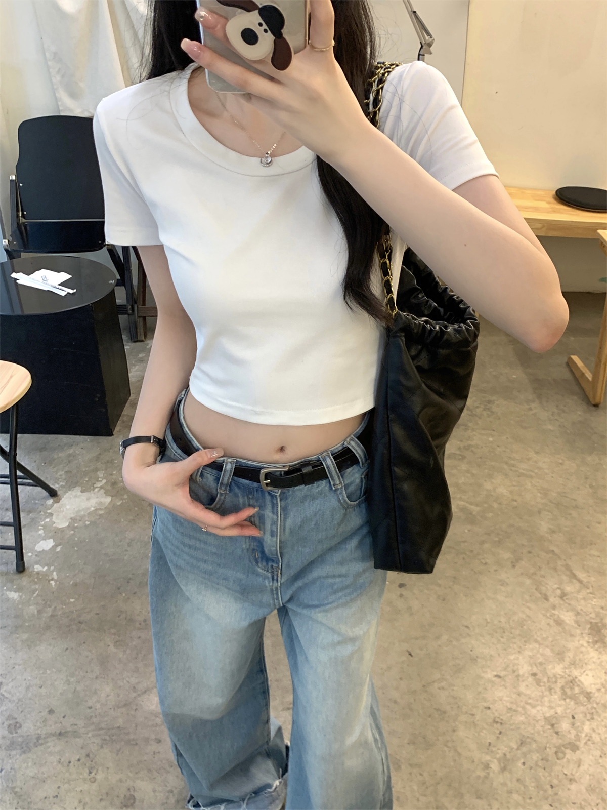 實拍 夏季韓版修身正肩簡約純色百搭短款純棉短袖T恤上衣女
